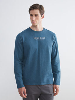 Bisiklet Yaka Bask?l? Erkek Sweatshirt