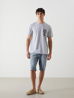 Bisiklet Yaka K?sa Kollu Bask?l? Penye Erkek Ti??rt