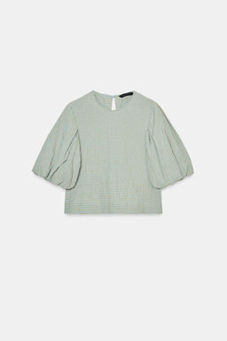CHECK BALLOON SLEEVE TOP - Zara фото 7