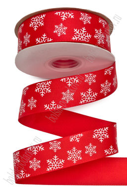 Лента репсовая 2,5 см*20 ярд с рисунком "Снежинки" SF-6133, красный №26