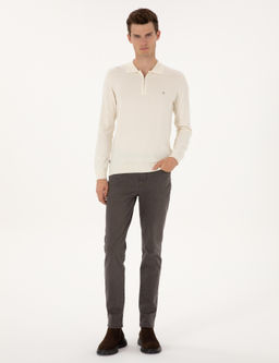 Ekru Slim Fit Polo Yaka Fermuarl_ Basic Triko Kazak - Pierre cardin фото 4