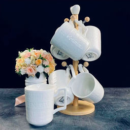 Набор кружек Lenardi Bamboo 6 предметов 320мл на подставке в под.уп.(х8)Фарфор арт.140-117