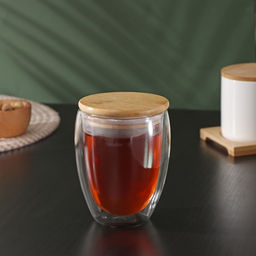 Стакан с двойными стенками BellaTenero Эко, 330 мл, стекло, бамбуковая крышка