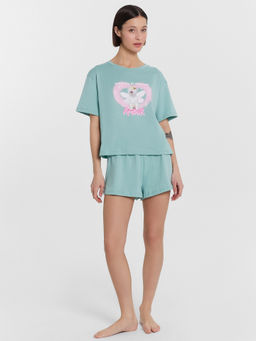 Пижама женская с принтом и надписью AMOUR пыльная бирюза +печать 592536 - Mark formelle фото 2