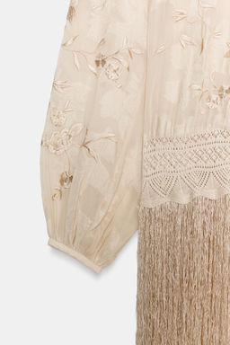 BLUSA BORDADOS FLECOS ZW COLLECTION / Crudo / Beige - Zara фото 11