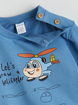 Bask?l? Erkek Bebek Sweatshirt ve E?ofman Alt 2li