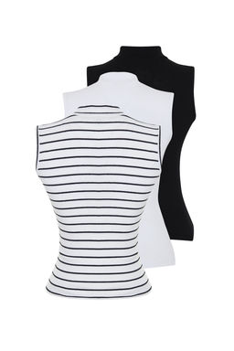 Siyah-Beyaz-Cok Renkli 3Lu Paket Fitted/Vucuda Oturan Fitilli Esnek Orme Bluz TWOSS24BZ00560 - Trendyolmilla фото 8
