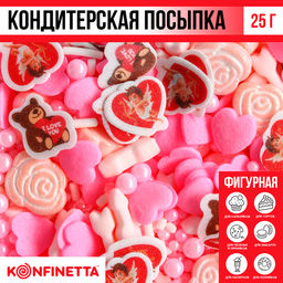 Кондитерская посыпка фигурная: «Сердечки и розы»: белая, розовая, красная, 25 г.