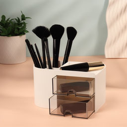 Органайзер для хранения косметики, многоуровневый, 3 секции, 2 ящика, 18×10×10 см, белый, чёрный