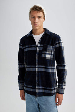 Флисовая рубашка обычного кроя с длинным рукавом в клетку - Defacto фото 4