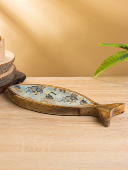 Блюдо в форме рыбки «Мудрый слон», 32×11.5×2 см, дерево манго