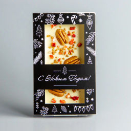 БЕЛЫЙ ШОКОЛАД КЛУБНИКОЙ, КАРАМЕЛИЗИРОВАННЫМ ФУНДУКОМ И ОРЕХОМ ПЕКАН, НОВОГОДНЯЯ КОРОБОЧКА #2