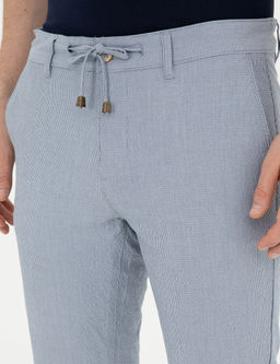 A__k Mavi Slim Fit Gofre Ba_c_kl_ Kanvas Pantolon