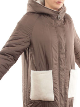 2639 DK. BEIGE Пальто двухстороннее женское еврозима (100 гр. холлофайбер, искусственный мех) - Fashion фото 2