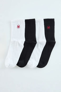 TRENDYOL MAN Siyah-Ekru Unisex 4lu Pamuklu Nak?sl? ve Duz Kar?s?k Kolej-Tenis-Orta Boy Corap TMNAW25CO00003