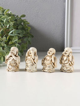 Сувенир полистоун "Хотей - не слышу, не вижу, не скажу" набор 4 шт беж 3х3,5х5,5 см