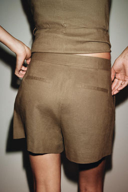 LINEN BLEND PLEATED BERMUDA SHORTS - Zara фото 3