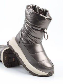 02-WA010-2M GRAY/BRONZE Сапоги "Дутики" зимние женские (натуральная кожа, курточная ткань, 100% шерсть)