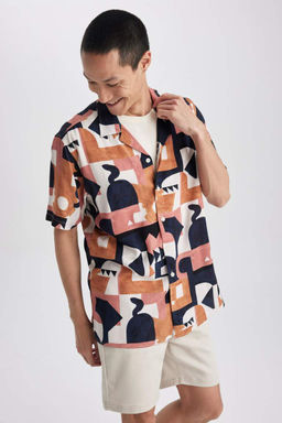 Рубашка обычного кроя с открытым воротником и короткими рукавами - Defacto фото 4