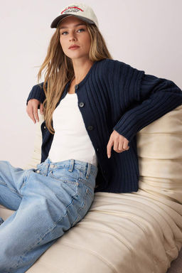 More Sustainable Lacivert Basic Fitilli Genis Kal?p Triko H?rka TWOAW26HI00128