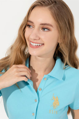 Женская бирюзовая базовая футболка с воротником-поло Неожиданная скидка в корзине - U.s. polo assn фото 2