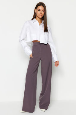 Antrasit Wide Leg/Genis Paca Dokuma Kumas Pantolon TWOAW22PL0139