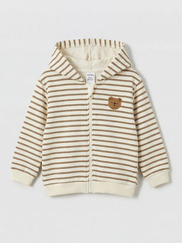 Kap??onlu ?izgili Erkek Bebek Fermuarl? Sweatshirt