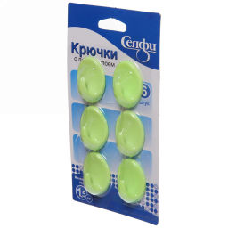 Цена за 6 шт. Крючки пластиковые в наборе 6шт на липкой основе "ИДЕЯДОМА", форма овал, цвет зелёная мята, нагрузка 1,5кг