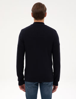 Lacivert Slim Fit Dik Yaka Fermuarl_ Triko Kazak - Pierre cardin фото 5