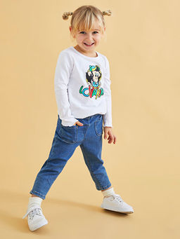 Bisiklet Yaka Uzun Kollu Nostaljik Maymun Bask?l? K?z Bebek Ti??rt - Waikiki фото 2