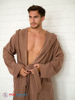Мужской махровый халат с капюшоном коричневый МЗ-05 (118)