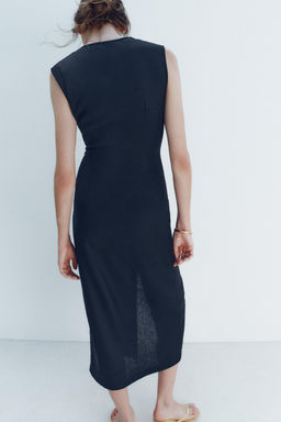 MIDI DRESS WITH LINEN BLEND BELT