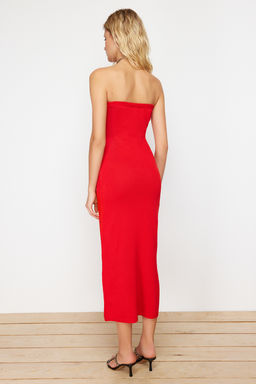 K?rm?z? Maxi Triko Straplez Elbise TWOSS24EL00360 - Trendyolmilla фото 6