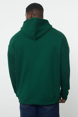 Zumrut Yesili Buyuk Beden Kapusonlu Oversize/Genis Kesim Ici Polar Bask?l? Sweatshirt TMNAW24AO00026