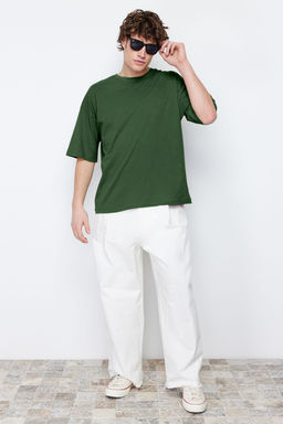 Haki Oversize/Genis Kesim Basic %100 Pamuk T-Shirt TMNSS22TS0318