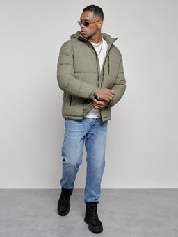 Куртка спортивная мужская зимняя с капюшоном цвета хаки 8362Kh - Wonderrman фото 15