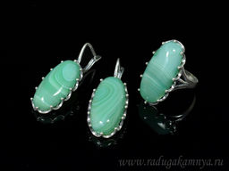 Кольцо Серьги с агатом тонированным, цв. зеленый размер 20