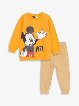 Bisiklet Yaka Uzun Kollu Mickey Mouse Bask?l? Erkek Bebek Sweatshirt ve Pantolon 2li Tak?m