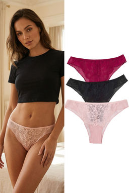 Cok Renkli 3lu Paket Dantelli Brazilian Orme Kulot THMAW26KU00047 - Trendyolmilla фото 5