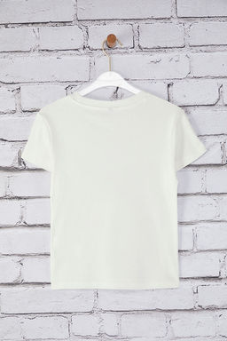 Ekru Geyik Bask?l? Fitted/Vucuda Oturan Orme T-Shirt TWOSS25TS00095