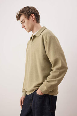 Tas Yeni Oversize/Genis Kesim Polo Yaka Kal?n C?tc?tl? Sweatshirt TMNAW26SW00051