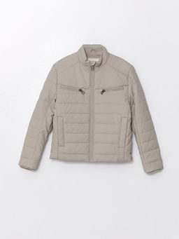 Dik Yaka Erkek ?ocuk Deri G?r?n?ml? Mont