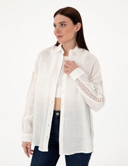 Beyaz Oversize Uzun Kollu %100 Keten G_mlek