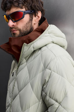 HOODED 100% FEATHER DOWN PUFFER JACKET
