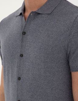 Koyu _ndigo Slim Fit D__meli Polo Yaka Keten Kar___ml_ Triko Ti__rt
