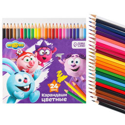 Карандаши 24 цвета, заточенные, шестигранные, картонная упаковка, европодвес, Друзья, Смешарики