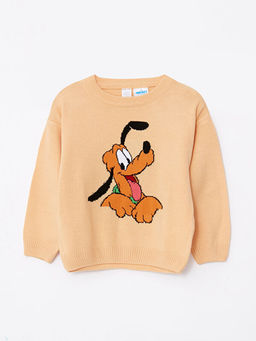 Bisiklet Yaka Pluto Desenli Uzun Kollu Erkek Bebek Triko Kazak