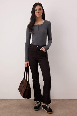 Antrasit C?tc?tl? Fitted/Vucuda Oturan Fitilli Esnek Orme Bluz TWOAW25BZ00080