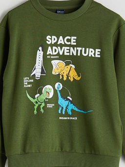 Bisiklet Yaka Bask?l? Erkek ?ocuk Sweatshirt