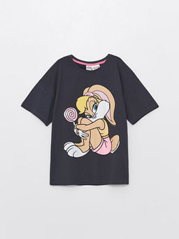 Bisiklet Yaka Lola Bunny Bask?l? K?sa Kollu Pamuklu K?z ?ocuk Ti??rt